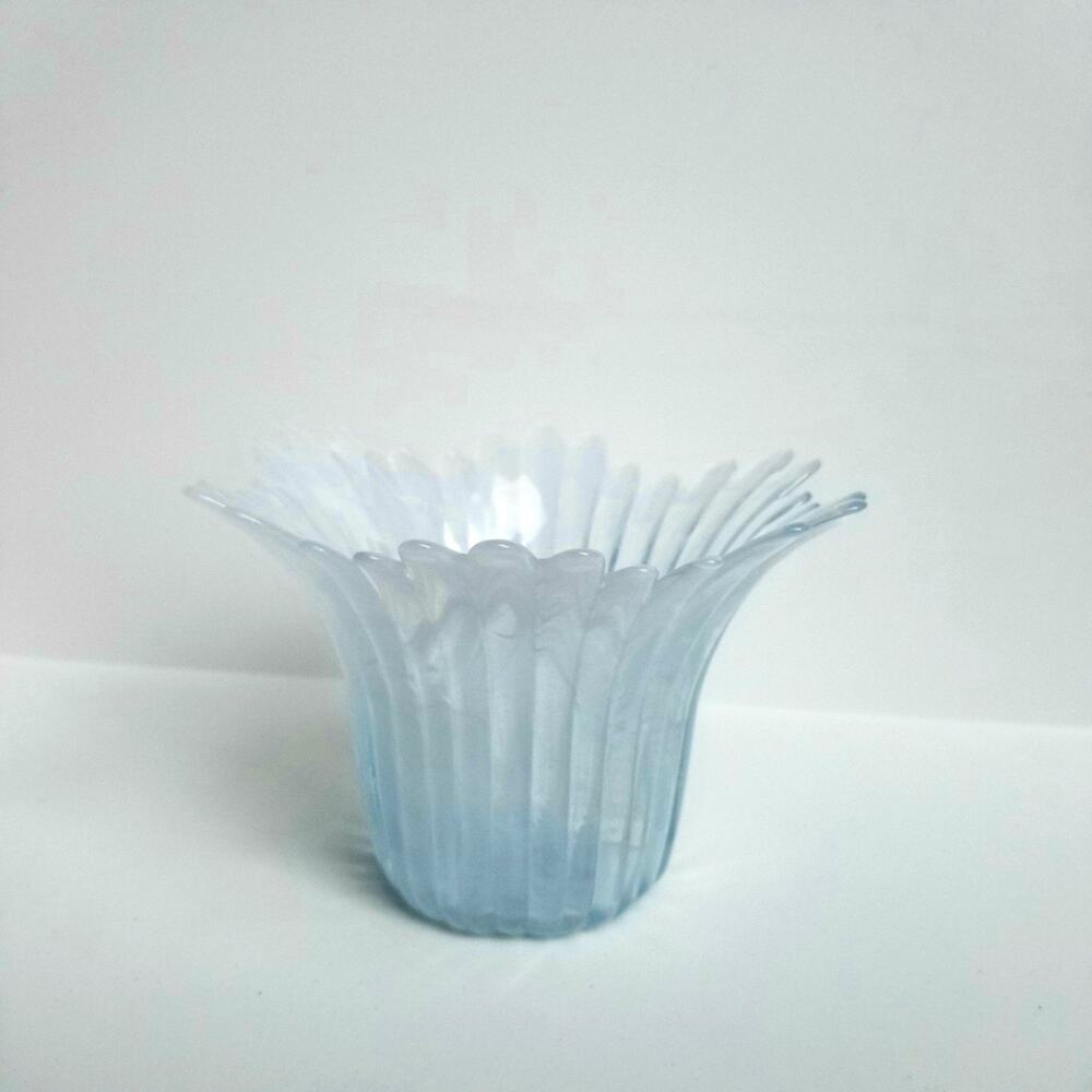 Murano Blue White Flower Shaped Bowl Iridescent